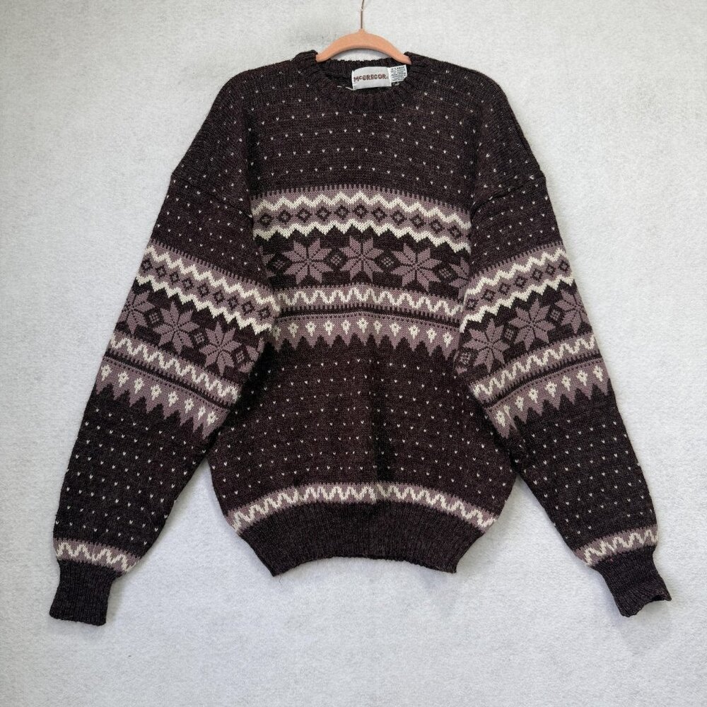 McGregor Sweater Mens XL Brown Acrylic Fair Isle Crewneck Knit Holiday Christmas